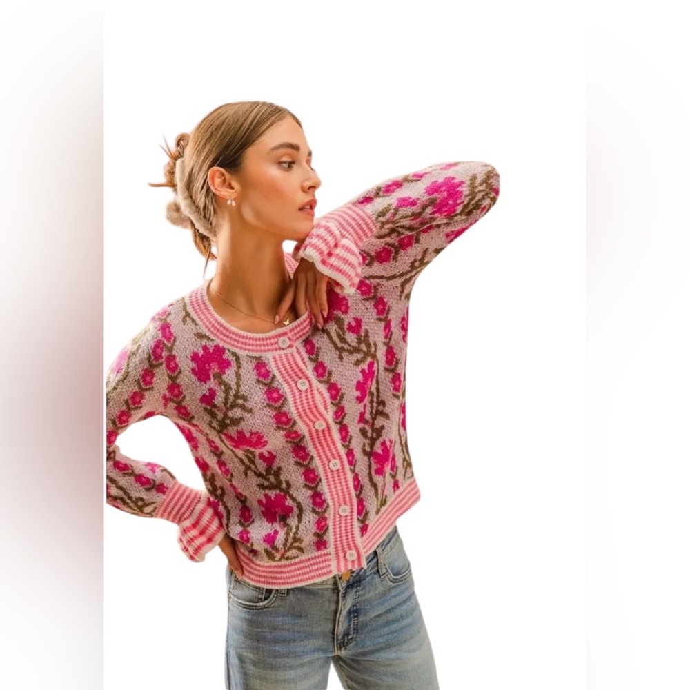 Floral Pink Cardigan Sweater-nwt - Picture 2 of 5